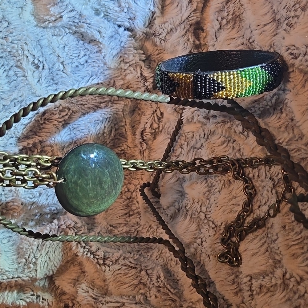 Rainbow Obsidian Necklace and Hand  Beaded  Bracelet